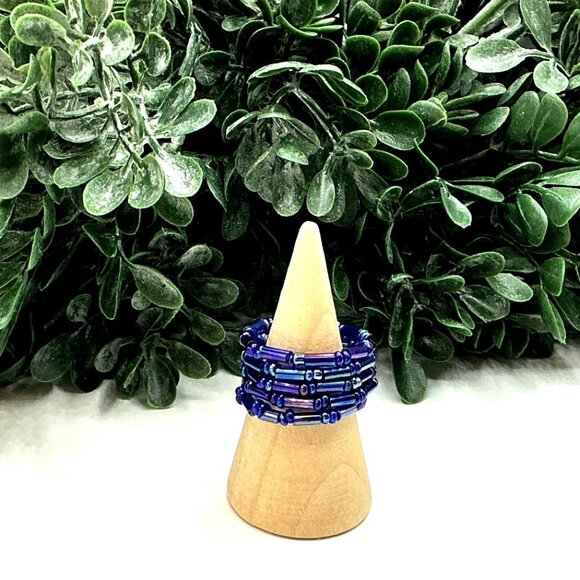 Blue Seed Beaded Ring size 6 - 7 - Picture 5 of 5
